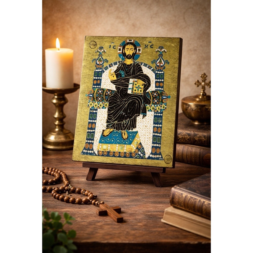 Christ Pantocrator Byzantine Icon 1960s Buch Kunstverlag Ettal Religious Plaque